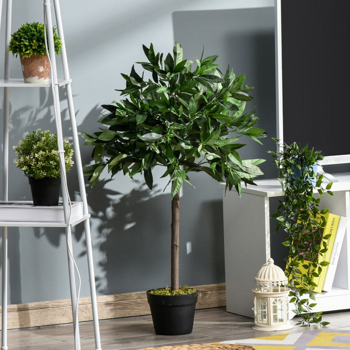 Outsunny 3FT Artificial Laurel Tree Set of 2, Lifelike Potted Fake Plant