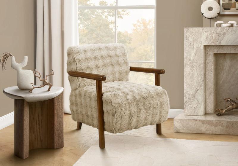 Monarch Specialties - Accent Chair, 31\"H, Upholstered, Living Room, Bedroom, Brown Fabric, Brown Walnut Wood