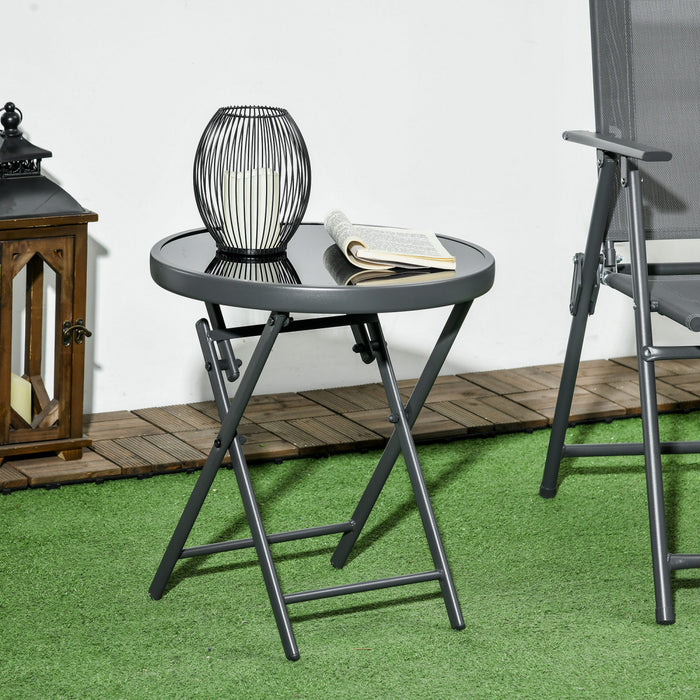 Outsunny 18\" Outdoor Folding Table With Tempered Glass Top, Black