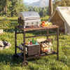Outsunny Outdoor Grill Cart, BBQ Stand with 2-Tier Pizza Oven Stand, Beverage Holder, Hooks, Movable Food Prep Table on Wheels, Black and Brown