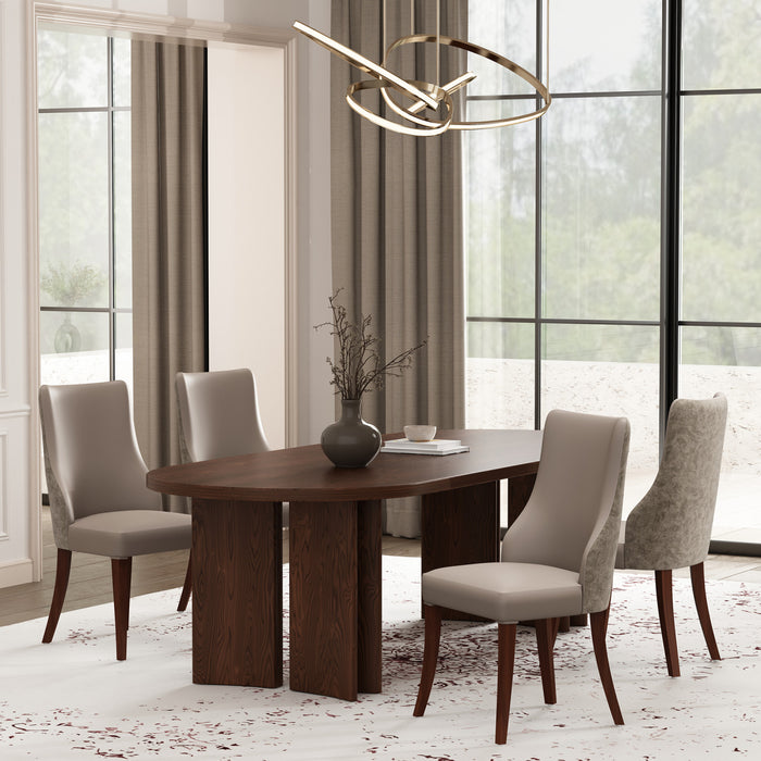 Connie Modern Vegan Leather and Velvet Wood Dining Chair in Taupe - Set of 4