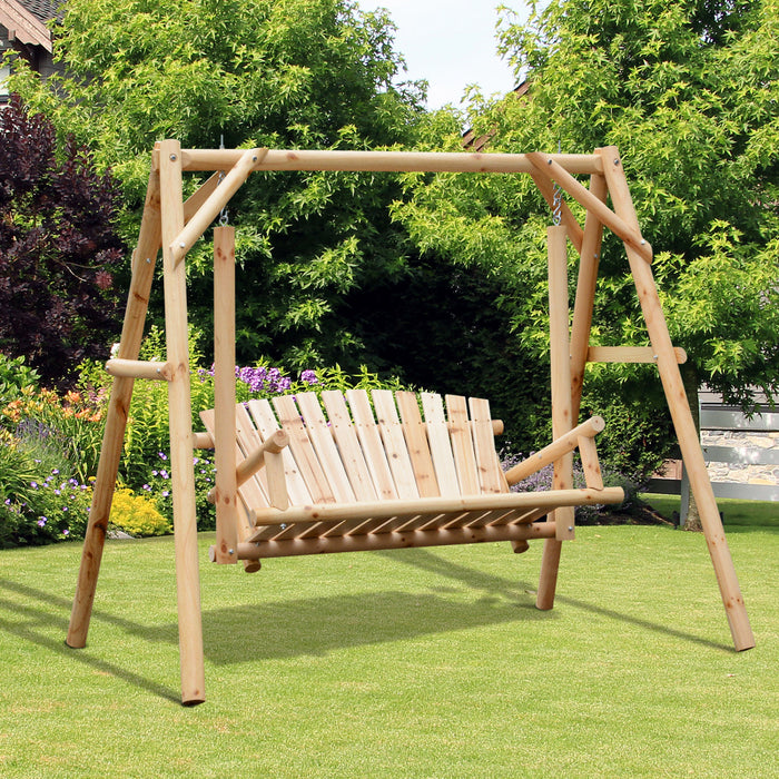 Outsunny 6.5' Outdoor Loveseat 2 Person Wood Porch Swing Natural Wood