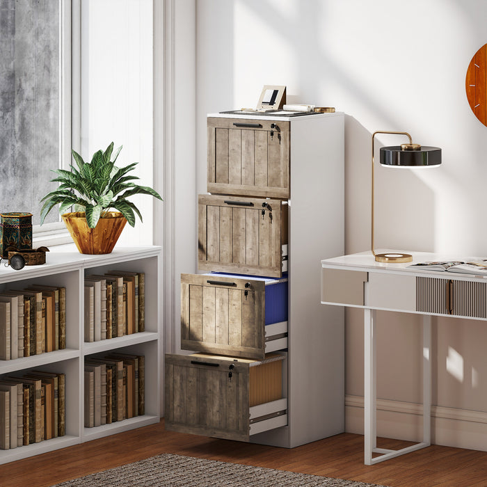 HOMCOM 4 Drawer File Cabinet with Lock Filing Cabinet for A4 Letter White