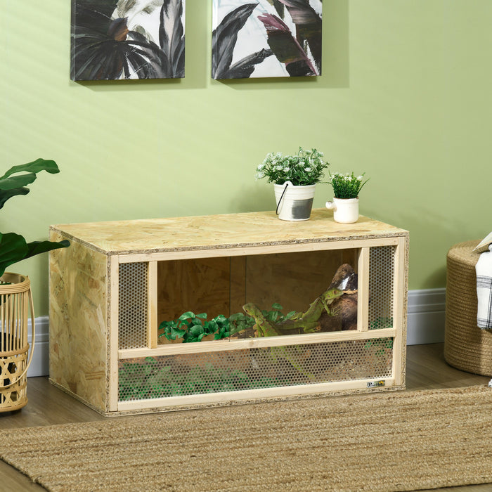 PawHut 34 Gallon Reptile Terrarium, 31.5\" x 16\" x 16\" Reptile Tank with Sliding Door, Jumping Spider Enclosure for Chameleon, Lizard, Snake, Frog, Turtle