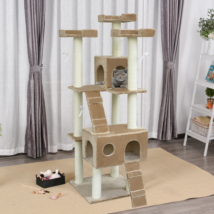 Pawhut Cat Tree For Large Cats Adult, 70.5\" Cat Tower, Multilevel Cat Furniture Activity Center With Cat Scratching Posts, Cat Condo, Ramps, Dangling Toys, Beige