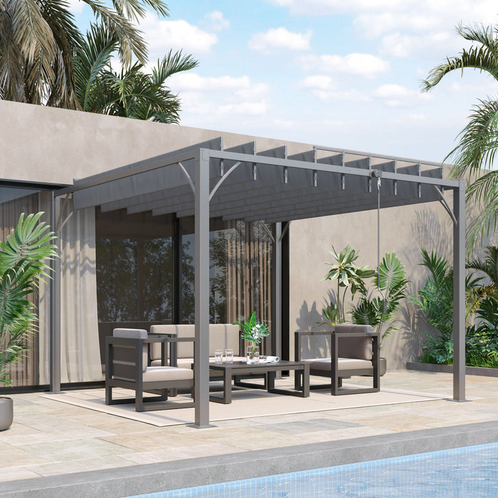 Outsunny 9.5' X 9.7' Outdoor Pergola With Retractable Roof, Aluminium Louvered Pergola Canopy, Patio Shelter With Ground Stakes For Patio, Lawn, Garden, Grey