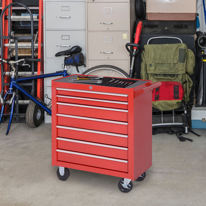 Homcom 7 Drawer Lockable Steel Tool Chest With Handle