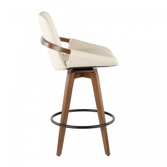 LumiSource Cosmo Faux Leather Mid-Century Modern Counter-Height Stool - Walnut/Cream