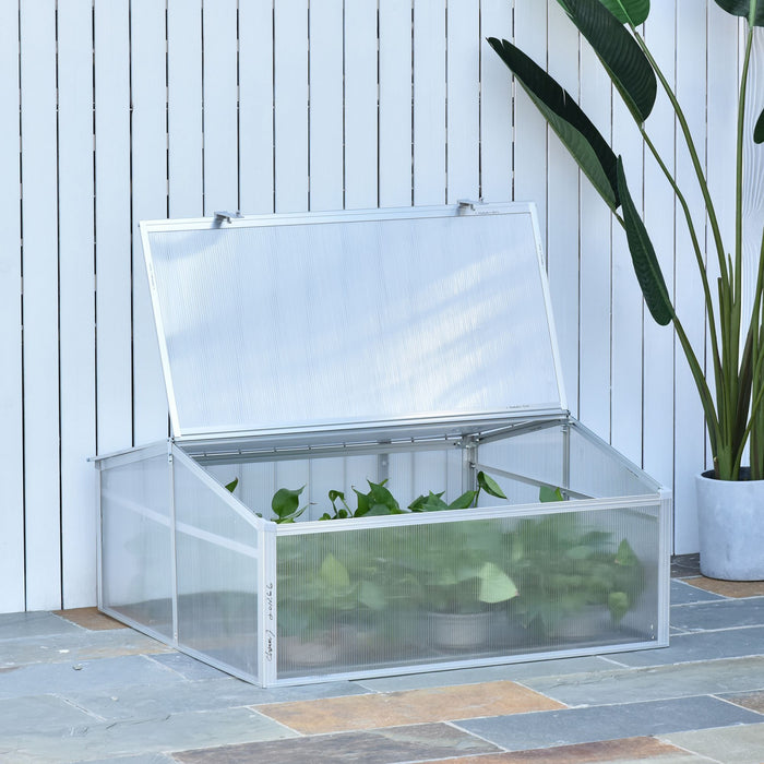 Outsunny Aluminium Cold Frame Greenhouse Garden Portable Raised Planter With Openable Top For Indoor, Outdoor, Flowers, Vegetables, Plants, 39\" X 39\" X 19\"