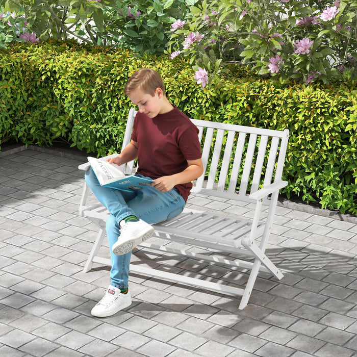 Outsunny Outdoor Bench, 46.5\" Foldable Acacia Wood Loveseat, White