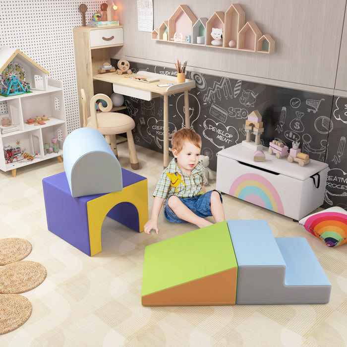 Qaba Foam Climbing Blocks For Toddlers, Kids Modular Play Set For Baby Children, Soft Play Equipment For Crawling Sliding, Easy-to-clean Safe Diy Creative, Dark Colour