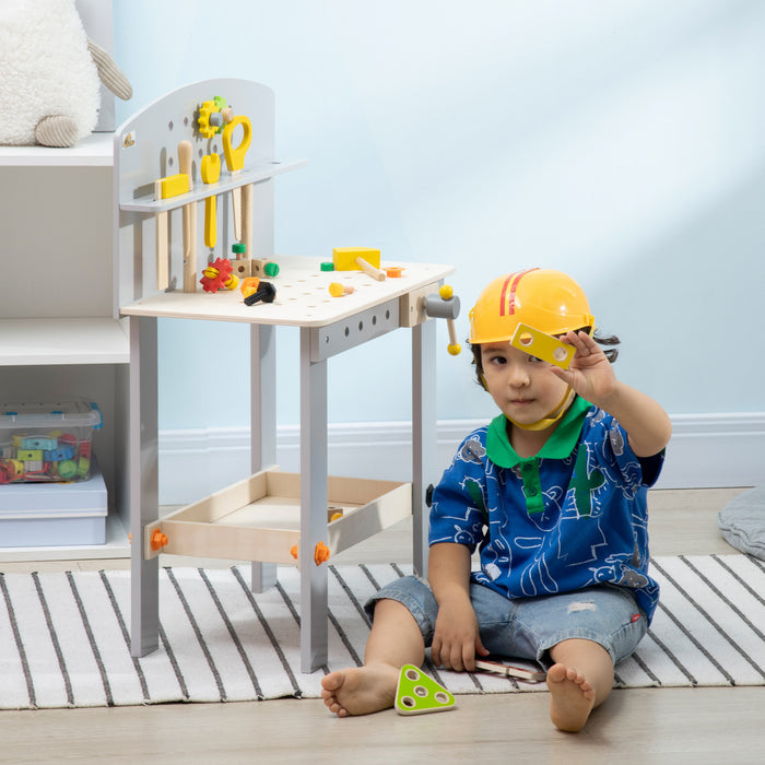 Qaba Kids Tool Bench With Storage Shelf, 31 Pcs Construction Work Shop Toy, Pretend Play Workbench For Boys Girls Age 3-6