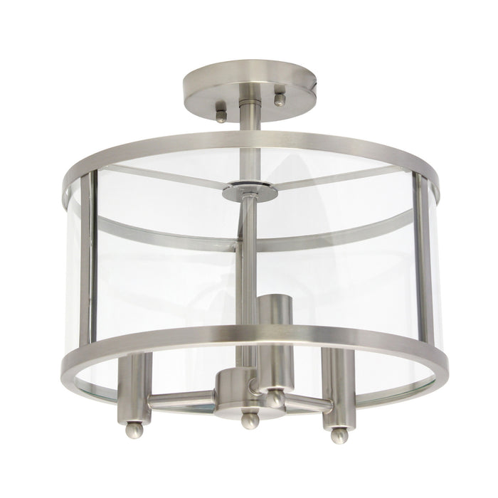 Salerno 3 Light Semi-flushmount Ceiling Light, Brushed Nickel, 13\"D Lamp