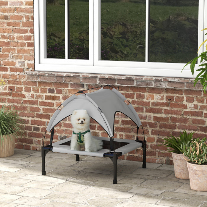 Pawhut Elevated Dog Bed With Canopy, Cooling Dog Cot Bed For Camping, Portable Raised Pet Cot With Washable Breathable Mesh, For Indoor Outdoor, S & M Dogs, 30\" X 24\" X 27\", Grey