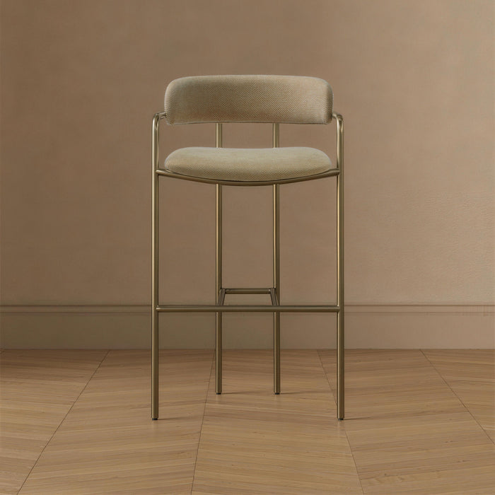 Serene Mid-Century Modern Metal Upholstered Barstool in Taupe