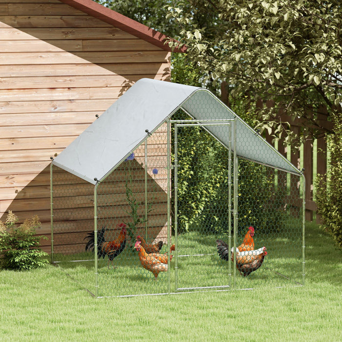 PawHut Metal Chicken Coop, Walk-in Large Chicken Run, Poultry Cage for 4-6 Hen, Duck, Rabbit with Water- and UV-Protection Cover, for Backyard, Garden, 6.6' x 6.6' x 6.6'