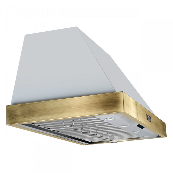 Forno Vittorio 48-Inch Wall Mount Range Hood, White with Antique Brass Trim-FRHWM5078-48BLK