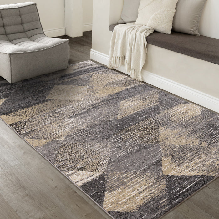 Dayton Grey Beige White Distressed Diamond Pattern Rug, 6'7\" x 9'10\" Indoor Area Rug