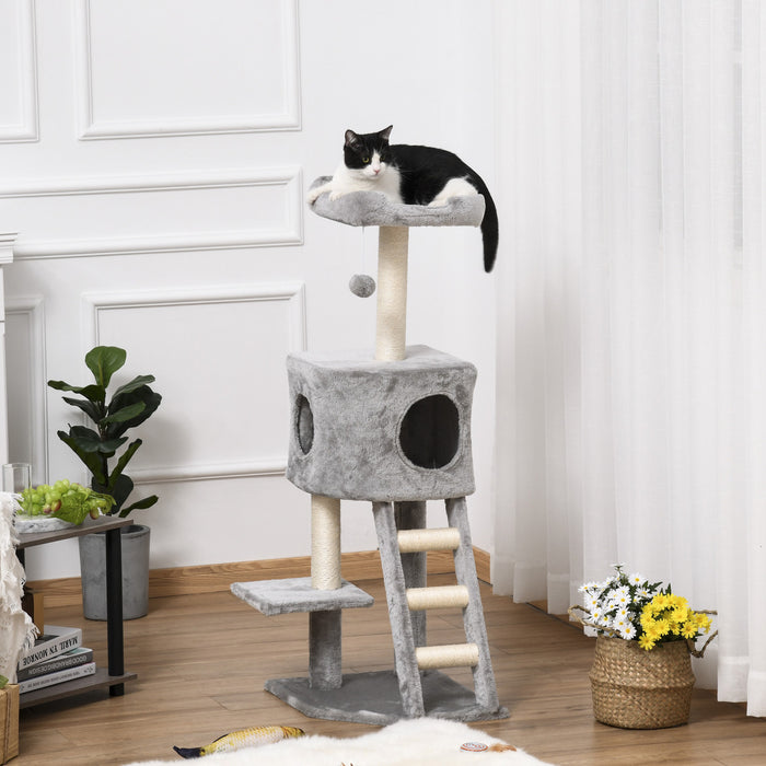 Pawhut 47 Inches Cat Tree, Multi-level Cat Tower With Condo, Cat Climbing Activity Center With Sisal Scratching Posts, Ladder, Plush Perch And Hanging Ball, Light Grey