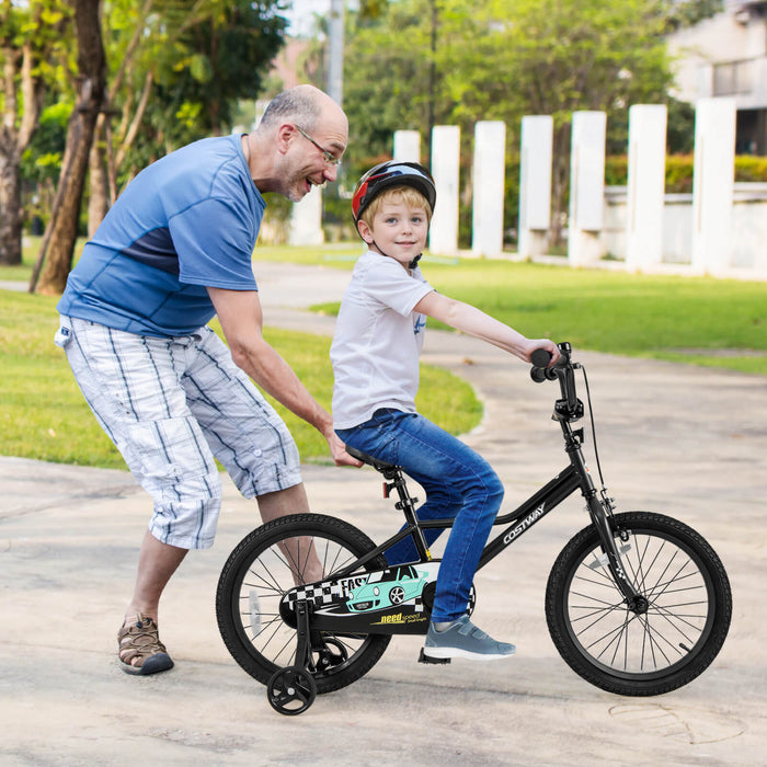 Costway 18\" Kids Training Bike With Removable Training Wheels Pneumatic Tires Black