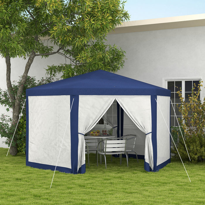 Outsunny Hexagon Party Tent, Patio Gazebo With Netting Mesh, Blue