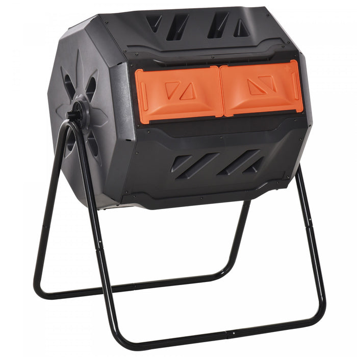 Outsunny Outdoor Dual Chamber 360° Rotating Composter 43 Gallon Orange
