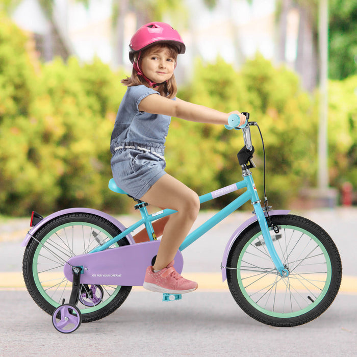 Costway 18\" Kids Bike With Adjustable Saddle Handlebar Removable Training Wheels Handbrake Blue