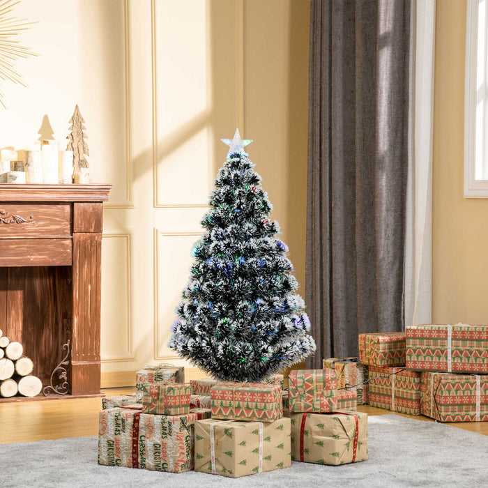 Homcom 4ft Pre-lit Optical Fiber Artificial Christmas Tree With 16 Led Lights And 130 Branches
