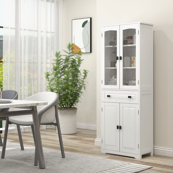 HOMCOM 63\" Kitchen Pantry Storage Cabinet w/Adjustable Shelves Glass Door