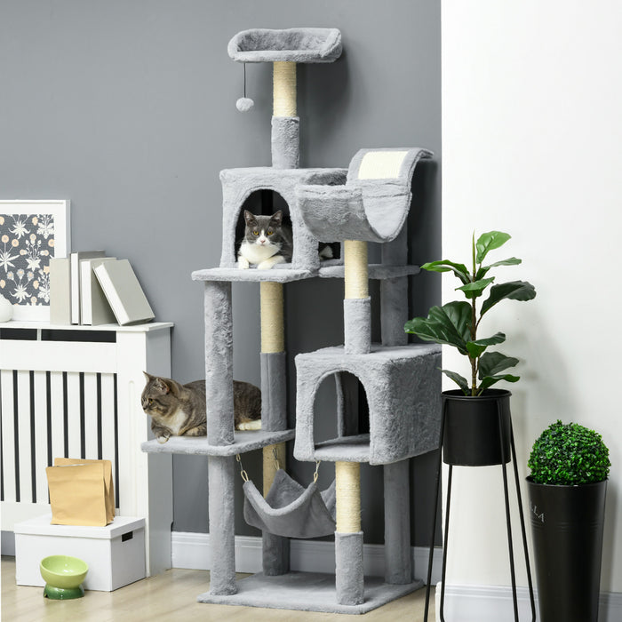 Pawhut Tall Cat Tree For Indoor Cats, 70\" Multi-level Cat Tower With Hammock, Cat Bed, Cat Condo With Sisal Scratching Posts, Bluish Grey