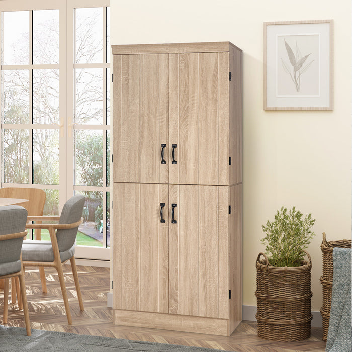 HOMCOM Kitchen Pantry Storage Cabinet, 6-tier Pantry with 4 Doors, Natural