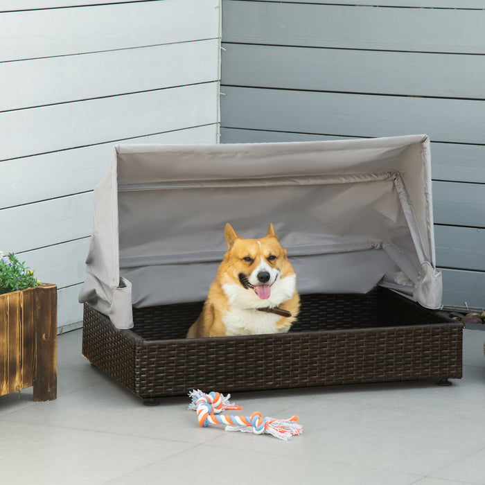 Pawhut Wicker Dog House, Elevated Pet Sofa, Rattan Cat Bed, Indoor Outdoor Use, For Garden Patio With Foldable Roof, For Small Or Medium-sized Dogs, Coffee