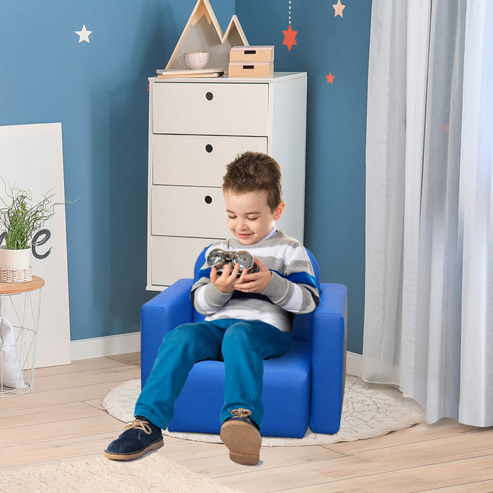 Qaba 2 In 1 Kids Sofa Set, Toddler Sofa With Table And Chair, Baby Sofa Chair Armchair For 3-9 Years Old, Blue