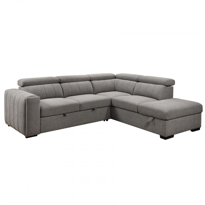 Keane 101 in. Fabric Sleeper Sectional with Storage Chaise and Adjustable Headrests - Grey