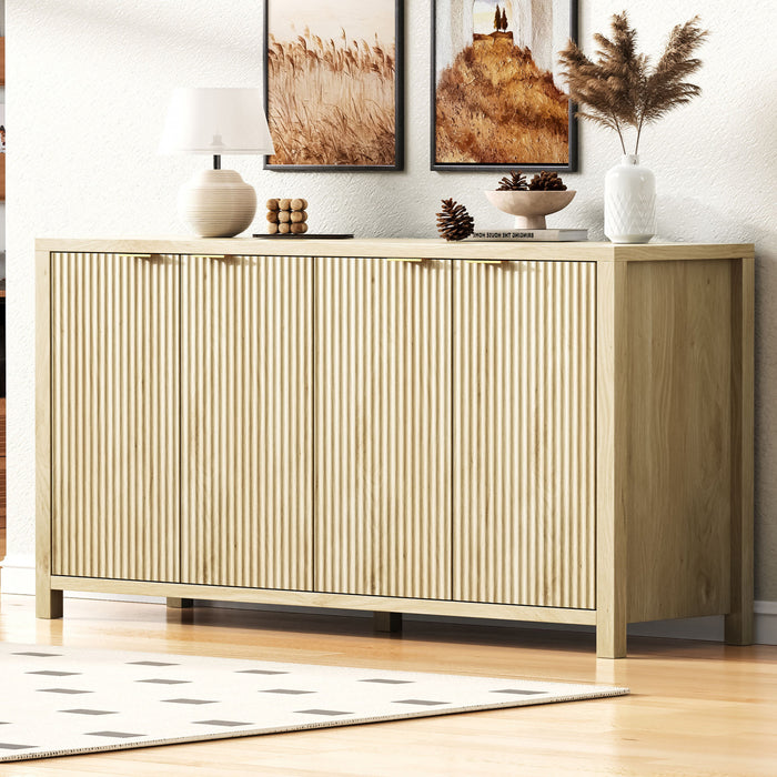 Ted 55\" Fluted Buffet Cabinet With Storage And Adjustable Shelves - Natural