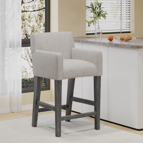 Griffith 26\" Seat Height Counter Stool With Upholstered Fabric And Solid Wood Legs, Light Grey