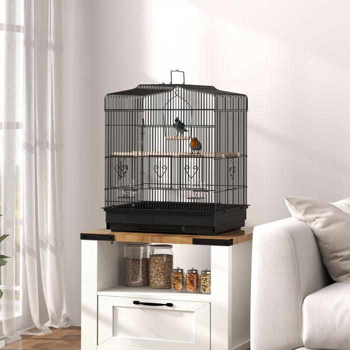 Pawhut 23\" Bird Cage For Finches, Canaries Budgies, Parrot Cage With Accessories Handle, Black