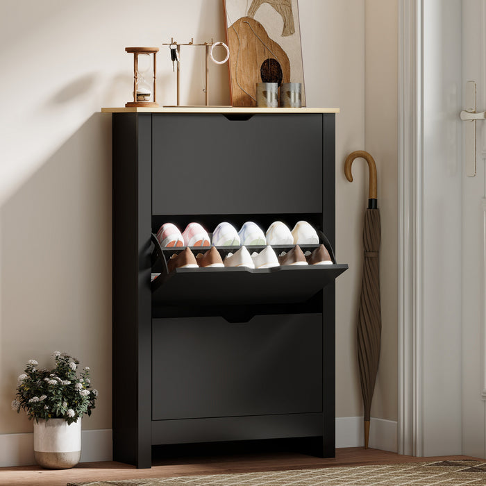 HOMCOM Narrow Shoe Cabinet with 3 Flip Drawers Adjustable Shelves, Black