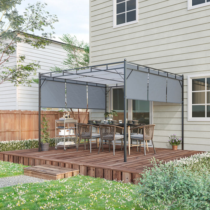 Outsunny 10' X 10' Retractable Pergola Canopy With Steel Frame, Outdoor Patio Gazebo For garden, lawn, backyard and deck - Dark Grey