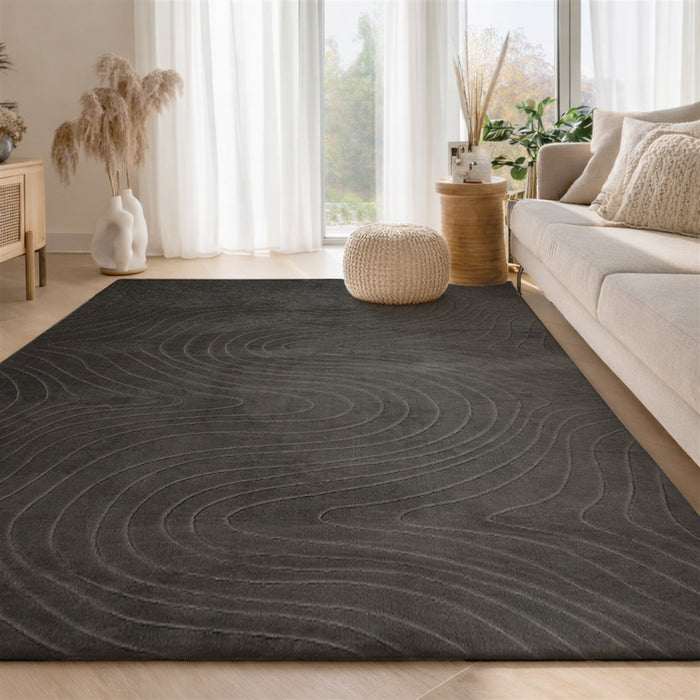 Somos Contemporary Charcoal Washable Rug 6'7\" x 9'0\" Indoor Area Rug