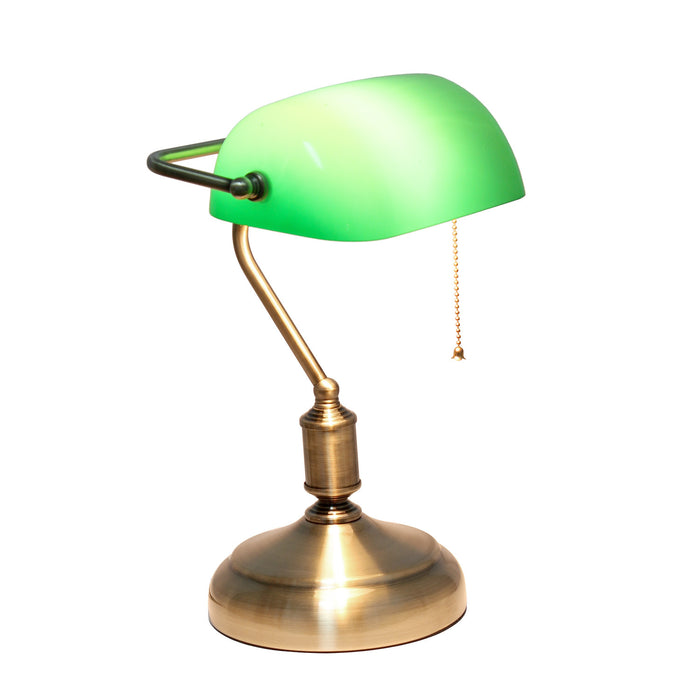 Roosevelt Executive Banker's Desk Lamp with Glass Shade, Apple Green, 15\"H