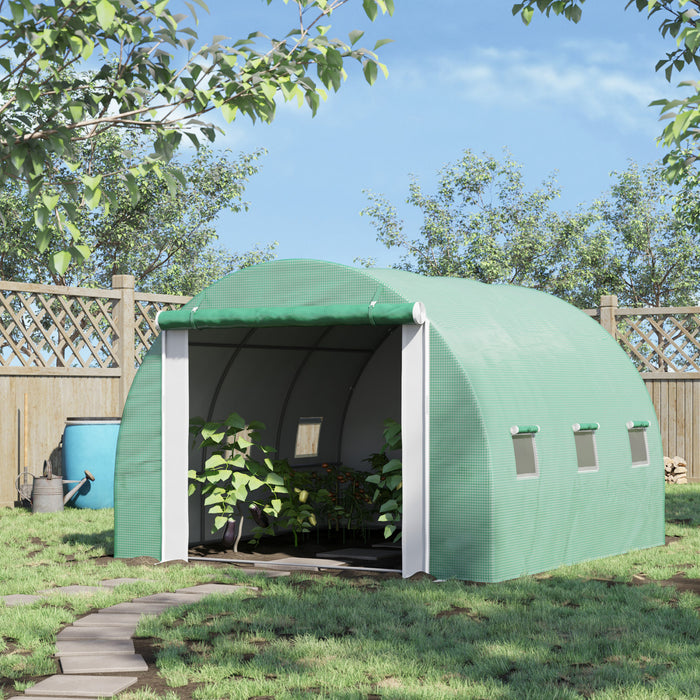 Outsunny 9.7' X 9.7' X 6.5' Large Walk-in Double Cover Polytunnel Greenhouse Outdoor W/ Roll-up Zipper Doors And Windows Grow Plants, Seedlings, Herbs, Or Flowers In Any Season-gardening