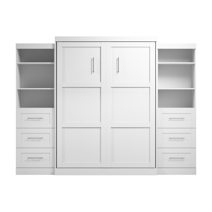 Bestar Pur Queen Murphy Bed and Two Shelving Units with Drawers 115-Inch Wall Bed