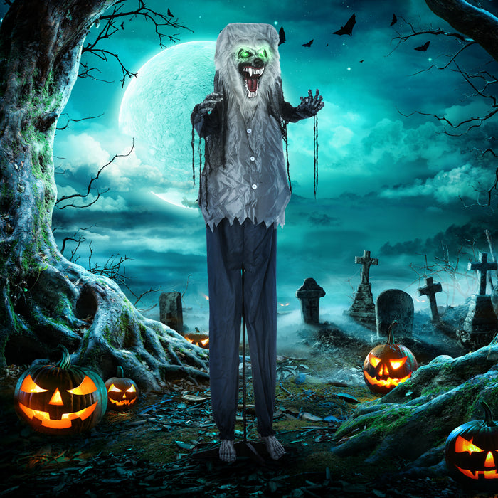 Homcom Halloween Skeleton Werewolf Animatronic Prop With Light Up Eyes