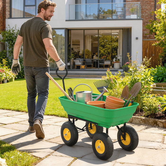 Outsunny Garden Dump Cart Heavy Duty 440lbs Wagon with Steel Frame and 10'' Pneumatic Tires, Green