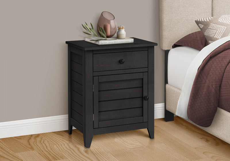 Accent Side End Table Nightstand Storage Drawer Bedroom Storage Black Veneer Transitional