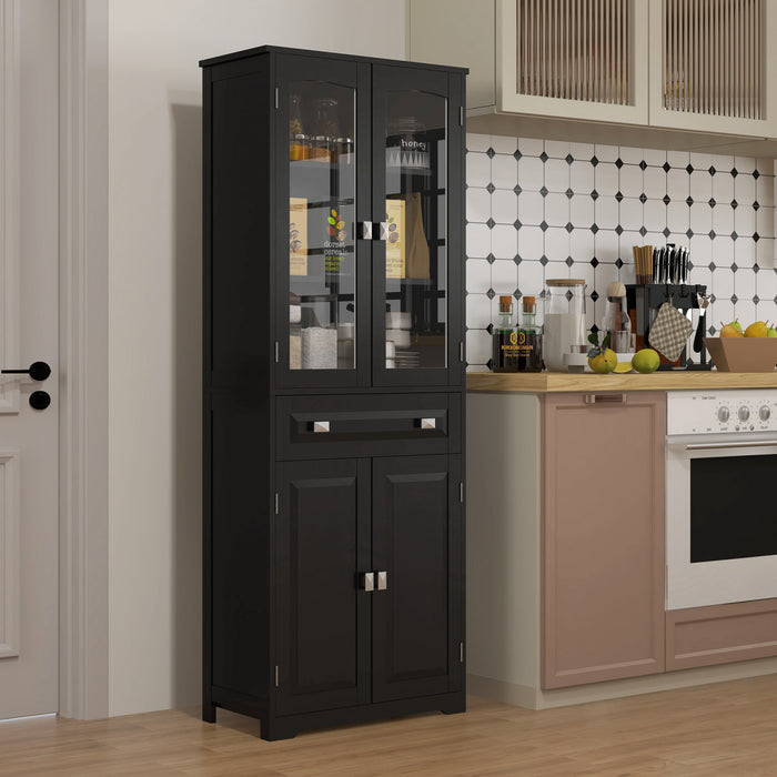 HOMCOM 63\" Kitchen Pantry Storage Cabinet w/Adjustable Shelves Glass Door