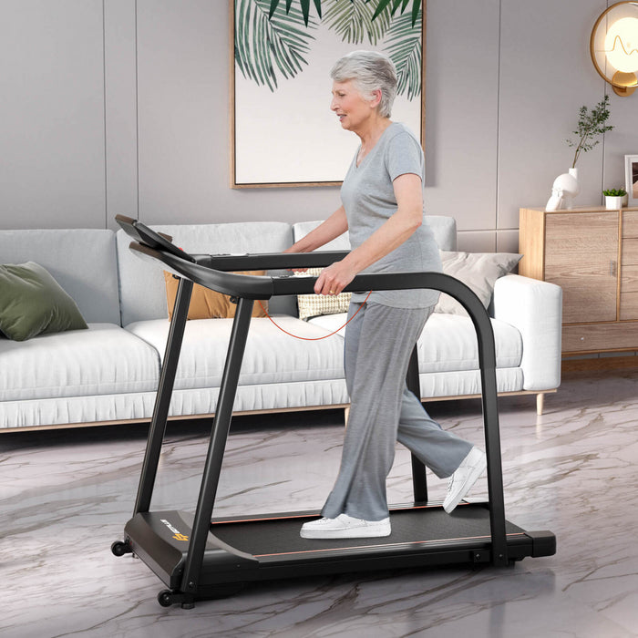 Costway 2.5 Hp Walking Treadmill With Long Handrails For Seniors Pulse Sensors Led Display