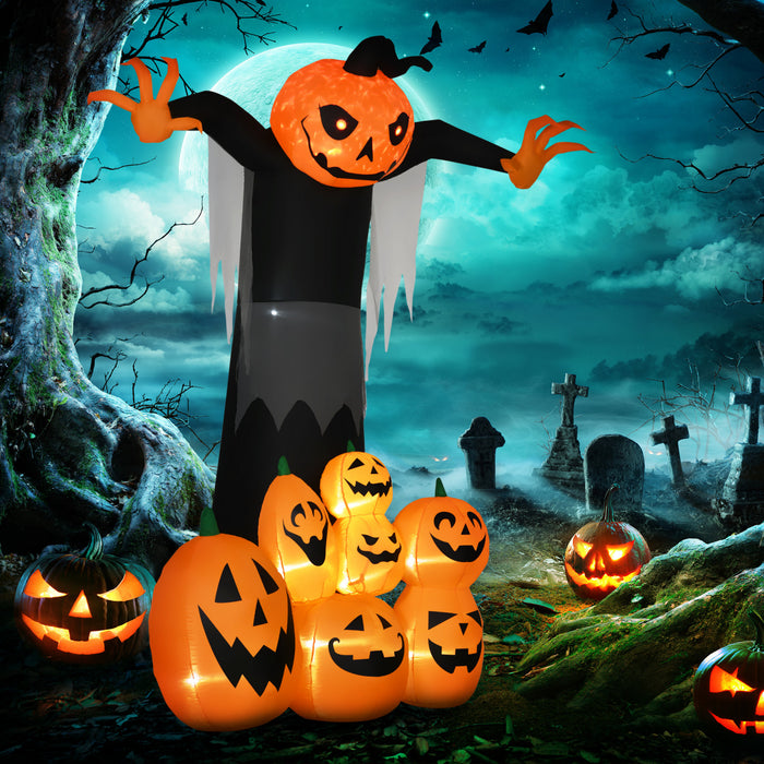 Homcom Giant 9ft Halloween Inflatables Pumpkin Ghost For Yard Garden Lawn