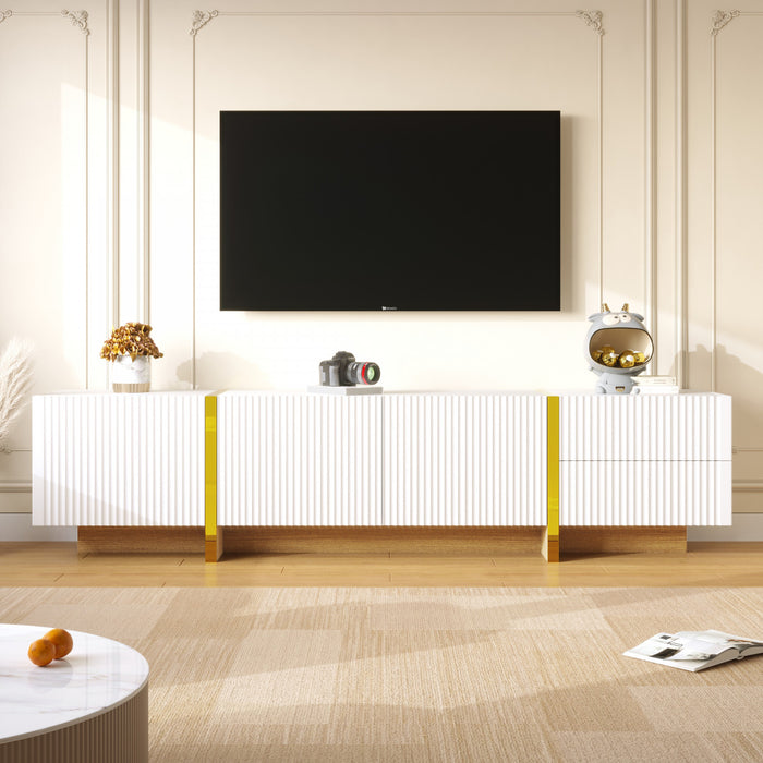 Emily 74.7\" Large Storage TV Cabinet with Doors and Drawers,Gold Tv Stand